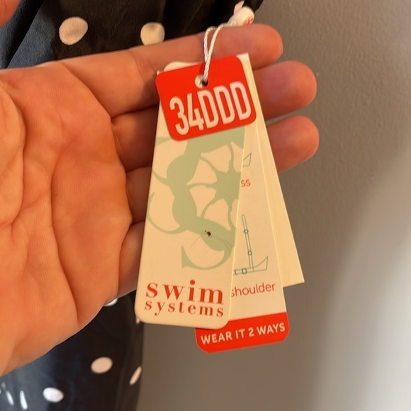 NWT Swim Systems, 34DDD underwire cups, black & white polka dot tankini top - Picture 4 of 10